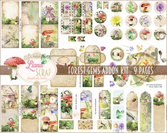 Forest Gems Junk Journal ADDON Kit, Mushroom Collage (Digital Download)