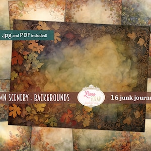 Fondo de diario basura digital de paisaje de otoño, collage de hojas de otoño imprimible, diario basura digital, papel de diario de naturaleza