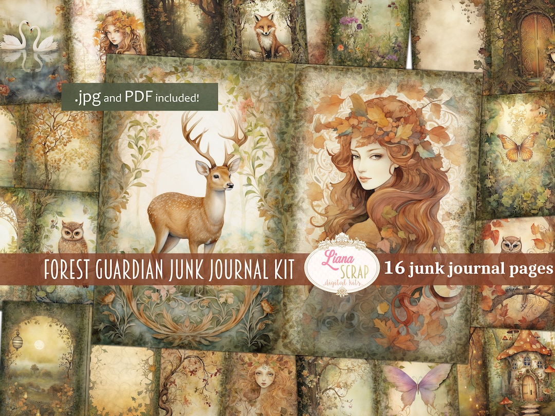 Forest Guardian Junk Journal Kit, Woodland Fairytale Paper (digital ...