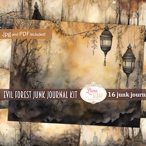 Evil Forest Digital Junk Journal Kit, Halloween Collage Printable, Digital Witch Kit, Halloween Haunted Forest Digital Junk Journal Paper