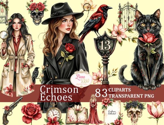 Dark Academia Clipart Set – Gothic Floral PNG Images (83 files)