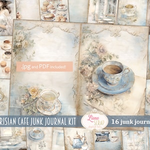 Kit de diario basura digital de café parisino, collage vintage imprimible, kit digital de café en París, diario basura digital de tema francés vintage