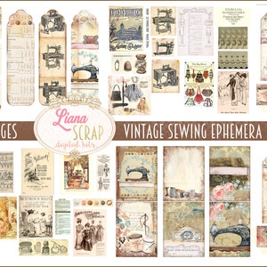 Vintage Sewing Ephemera Printables, Sewing Digital Collage Sheets, Vintage Sewing junk journal addons, Junk Journal Paper