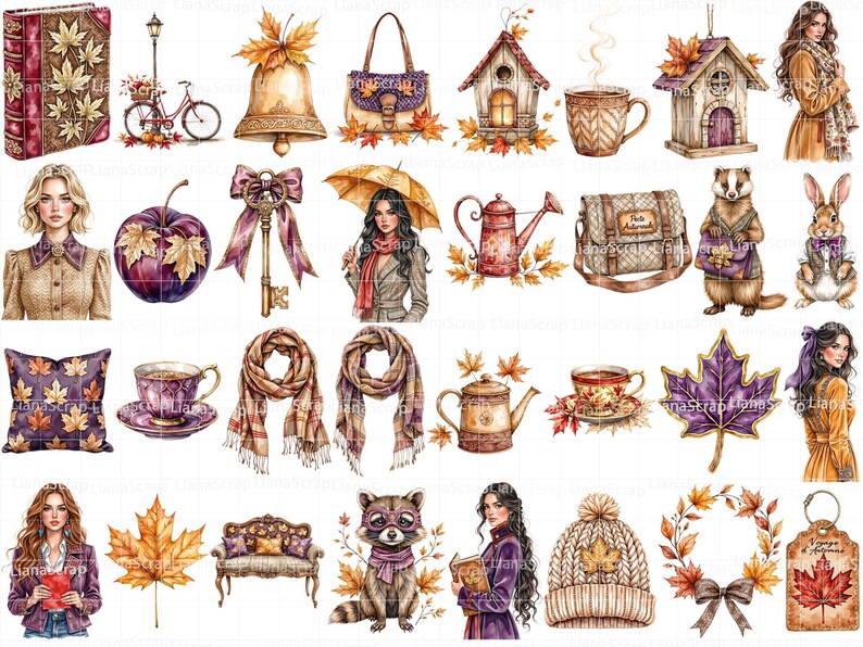 Autumn Clipart Set – Cozy Fall Graphics, Watercolor Style (PNG) - Etsy