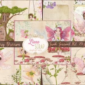 Kit digitale stampabile per diario spazzatura dei sogni delle fate, fogli di collage digitale fata, diario spazzatura stravagante, carta per diario spazzatura