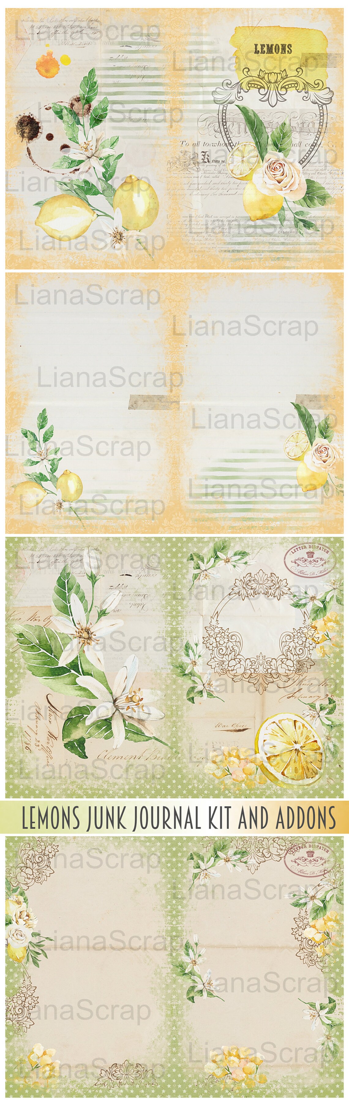 Lemons Junk Journal Digital Kit Printable Summer Digital | Etsy