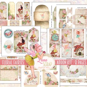 Kit de complément pour le journal indésirable des fées florales, feuilles de collage numérique imprimables, fées, fantaisiste journal indésirable pour le kit, journal éphémères