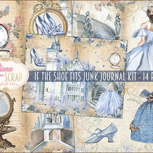 Wenn der Schuh passt Junk Journal Digital Kit zum Ausdrucken, Prinzessin Digital Collage Sheets, Prinzessin Junk Journal Kit, Junk Journal Papier