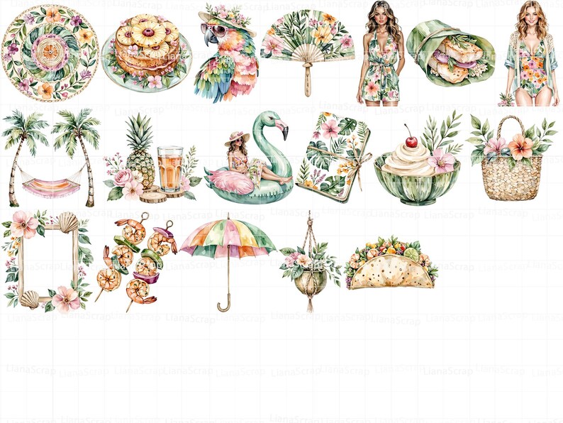 Tropical Clipart Set – Summer Beach PNG Graphics (digital Download) - Etsy
