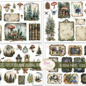 Junk Journal Ephemera, Wald Notizen Fussy Schnitte druckbar, digitaler Download, Midnight Woodland Aufkleber, Verzierungen für Junk Journals Bild 5