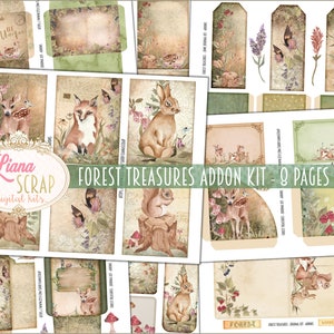 Forest Treasures Junk Journal ADDON Kit imprimible, Hojas de collage digital de Woodland, Wildflowers Junk Journal ADDON, Papel de diario basura