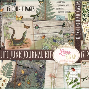 Kit digitale Bug Life Junk Journal, diario stampabile naturale, fogli di collage di insetti e farfalle, carta per diario spazzatura