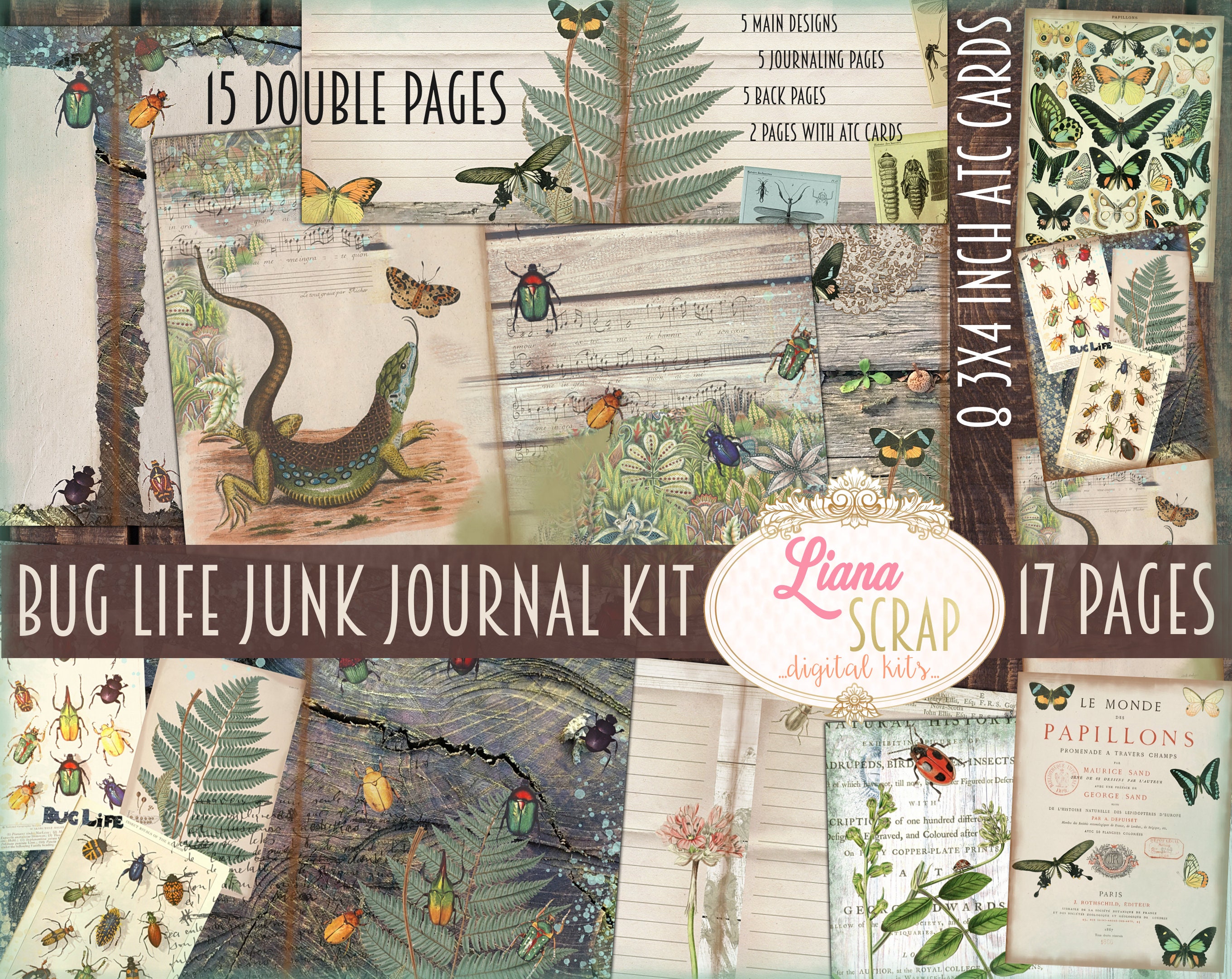 36pcs Junk Journal kit, Vintage Nature Themed Scrapbook Stickers Ephem