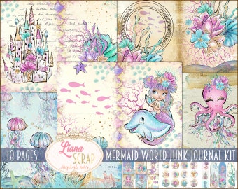 Mermaid World Junk Journal Kit, Mermaid Printables, Sea World Collage Sheets, Junk Journal Paper