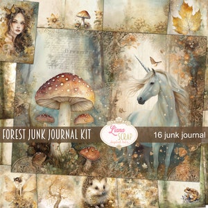 Golden Forest Junk Journal Kit, Fantasy Fairy Forest Collage Printables, Digital Fairy Kit, Magical Forest Junk Journal Paper