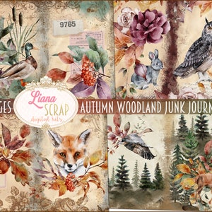Kit numérique de journal indésirable des bois d'automne imprimable, feuilles de collage numérique animaux de la forêt d'automne, journal indésirable d'automne à l'état sauvage