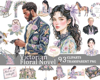 Victorian Floral Clipart Set, 93 PNG Graphics (Digital Download)