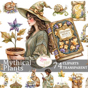 Mythische planten clipart set 74 afbeeldingen transparante PNG digitale kunst botanische hekserij planner stickers scrapbooking illustraties kruidengeneeskunde