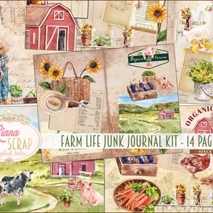 Farm Life Junk Journal Digital Kit Printable, Farm Animals  Digital Collage Sheets, Vintage Farm Junk Journal, Junk Journal Paper