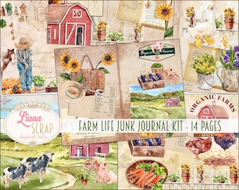 Farm Life Junk Journal Kit, Vintage Farm Animals (Digital Download)