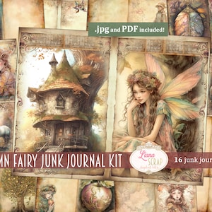 Kit de diario basura de hadas de otoño, imprimibles de collage de hadas de fantasía, kit de hadas digital, colección de estaciones de hadas