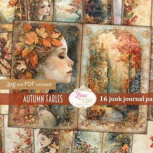 Kit de journal numérique indésirable Autumn Fables, collage automne imprimable, papier magique et fantaisiste sur le thème de l'automne