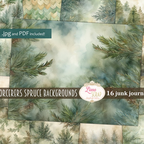 Sorcerer's Spruce Digital Junk Journal Background, Forest Collage Printable, Digital Junk Journal, Nature Journal Paper, Forest background