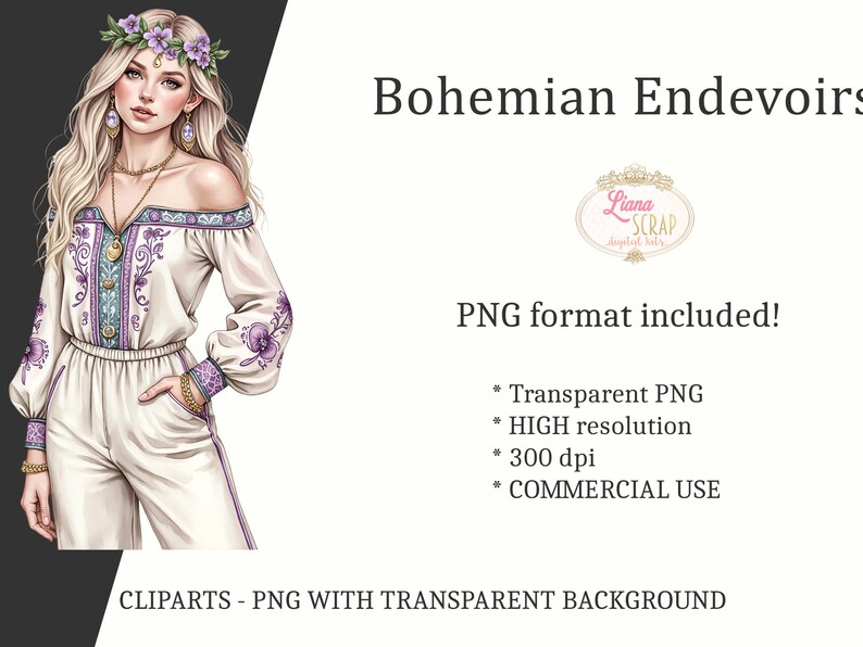 Bohemian Endeavors 90 Digital Clipart Set PNG Boho Fashion Desert Graphics, boho planner designs image 5