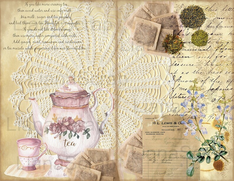 Tea Time Junk Journal Digital Kit Tea and Herbs Printable Etsy