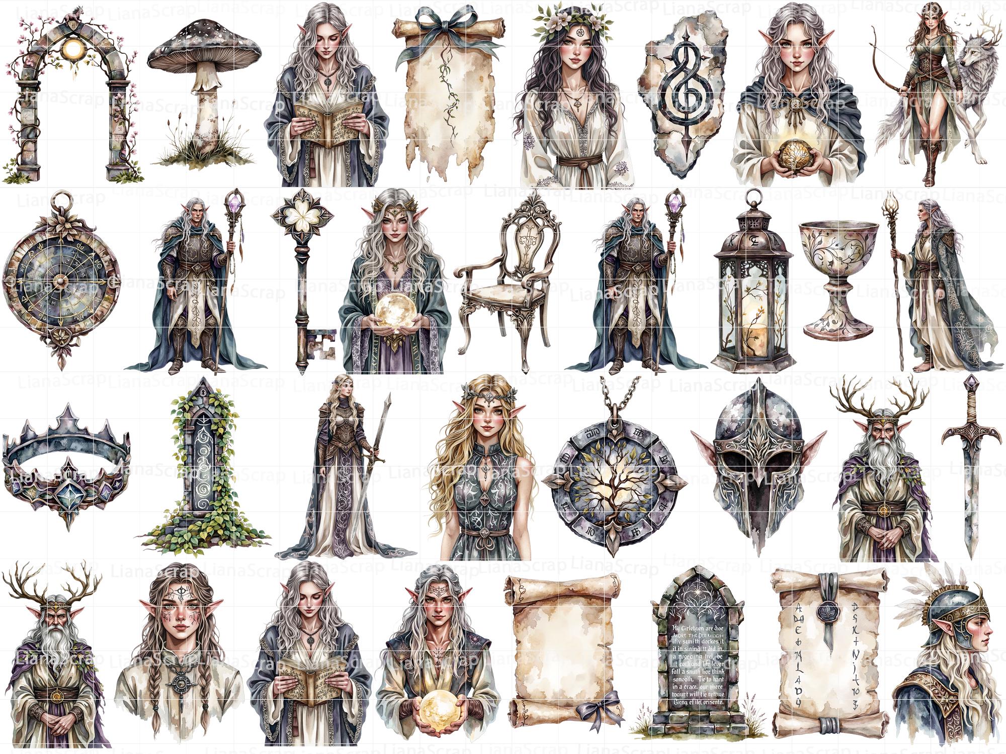 エルフの遺産クリップアートセット：72種類のファンタジー中世PNG