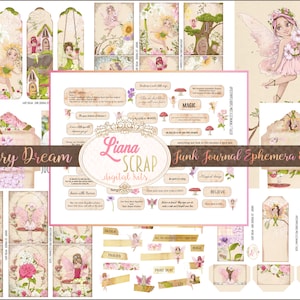 Fairy Dream Digital Ephemera Printable, Fairy Digital Collage Sheets, Ephemera do Fairy Junk Journal, 8 stron, Junk Journal Paper