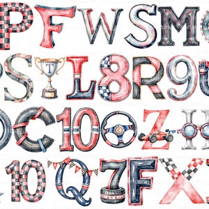 Race Car Alphabet 73 Clipart Bundle - Watercolor Letters Numbers ...