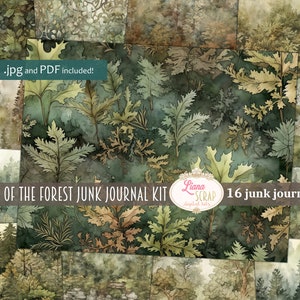 Secretos de los fondos del bosque para revistas basura, collage de bosque imprimible, diario basura digital, papel de diario basura del bosque mágico