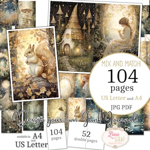 Junk Journal - Foresta d'Oro - Formato US Letter e A4, Pagine Mescola e Abbina, Carta Digitale da Favola Incantata in PDF stampabile e JPG