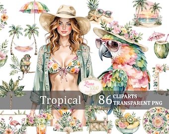 Tropical Clipart Set – Summer Beach PNG Graphics (Digital Download)