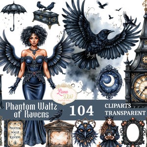 Ensemble de cliparts corbeau gothique – Images PNG de sorcière (104 images numériques)