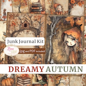 Kit de diario digital Dreamy Autumn, collage de otoño imprimible, papel con temática de otoño, libros de otoño, hongos y bosque caprichoso