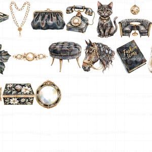 Glamour in Black Clipart, Gold & Cream Fashion Graphics (PNG) image 4