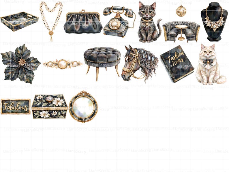 Glamour in Black Clipart, Gold & Cream Fashion Graphics (PNG) image 4