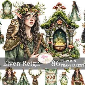 Règne elfique 86 Clipart PNG Transparent Elfes de la forêt Art numérique Créatures mystiques Illustration fantastique Agenda numérique Stickers