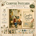 Printable Junk Journal Kit Campfire Postcards, 38 pages of vintage camping ephemera product logo