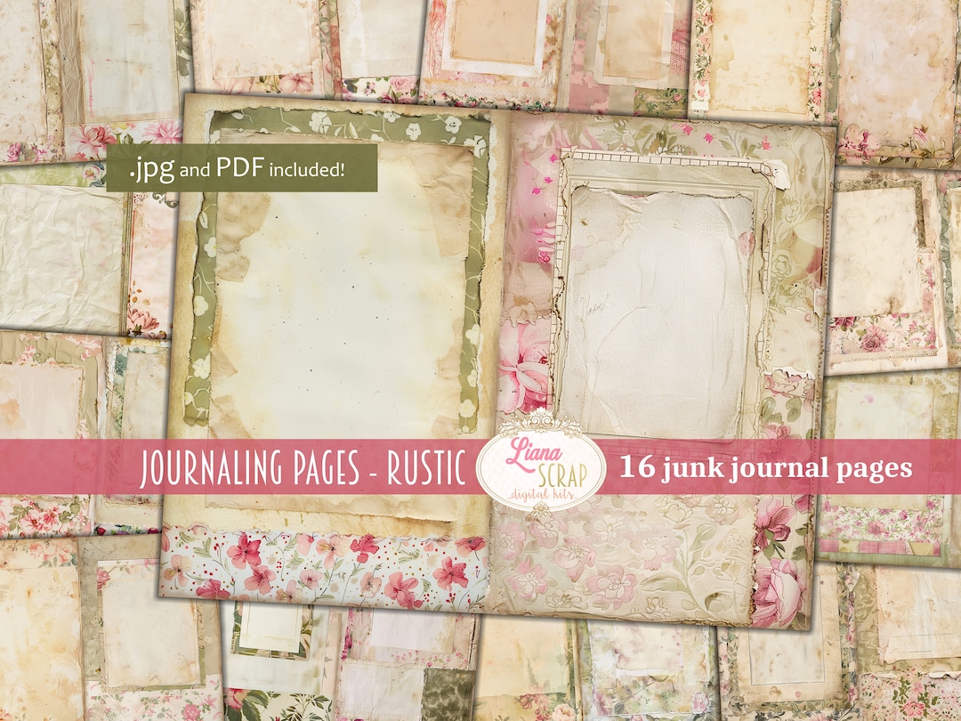 Journaling Pages - Rustic, Digital Junk Journal Background, Collage ...
