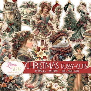 Vintage Christmas Fussy Cuts, Weihnachtselemente, digitale Junk Journal CUTOUTS, digitale Aufkleber für Junk Journals, Cricut, Cameo