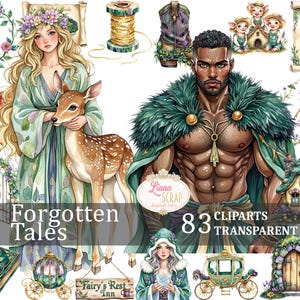 Forgotten Tales 83 Digital Clipart Set conte de fées PNG Illustrations fantastiques Modèles de scrapbooking, autocollants pour agenda, magie de la forêt