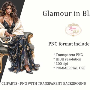 Glamour in Black Clipart, Gold & Cream Fashion Graphics (PNG) image 5