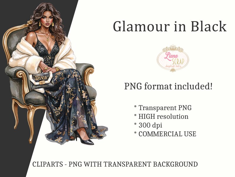 Glamour in Black Clipart, Gold & Cream Fashion Graphics (PNG) image 5