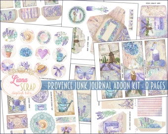 Provence Junk Journal ADDON Kit Printable, Lavender Digital Collage Sheets, Lavender Junk Journal Paper ADDON