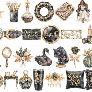Glamour in Black Clipart, Gold & Cream Fashion Graphics (PNG) image 3