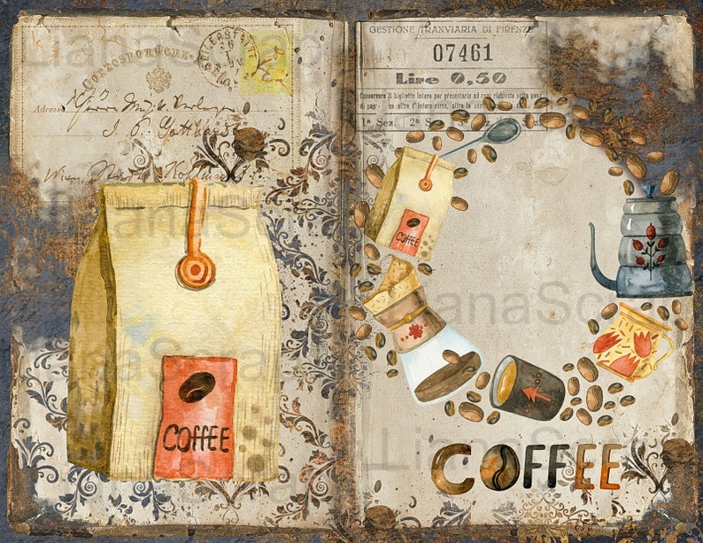Coffee Beans Junk Journal Digital Kit Coffee Printable - Etsy