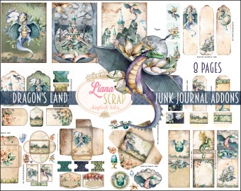 Dragons Land Junk Journal ADDON Digital Kit Printable, Dragon Digital Collage Sheets, Magical Junk Journal ADDON, Junk Journal Paper